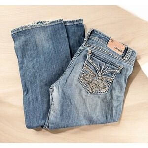 Grace In‎ LA Jeans 29 Women Bootcut Western Flap Pocket Embroidered Whisker Fade